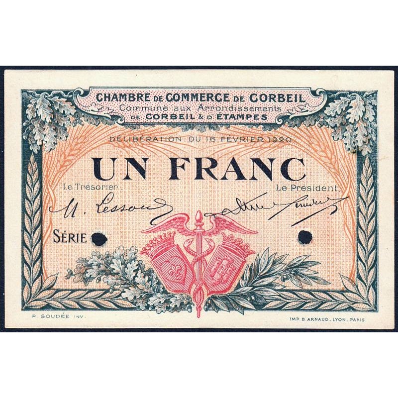 Corbeil - Pirot 50-4 - 1 franc - Sans série - 16/02/1920 - Spécimen - Etat : NEUF