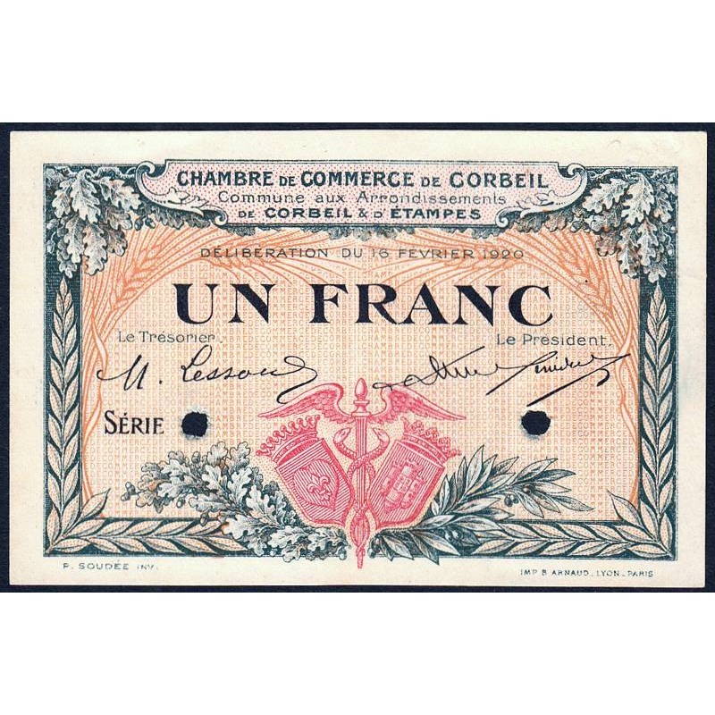 Corbeil - Pirot 50-4 - 1 franc - Sans série - 16/02/1920 - Spécimen - Etat : NEUF