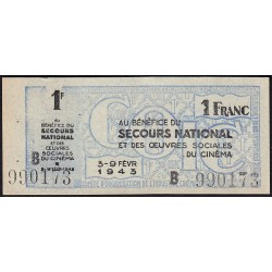 Secours national - 1 franc - Série B - 1943 - Oeuvres Sociales du Cinéma - Etat : SPL+