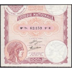 1933 - Loterie Nationale - 9e tranche - Etat : TTB+