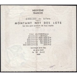 1933 - Loterie Nationale - 9e tranche - Etat : TTB+