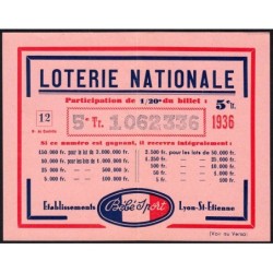 1936 - Loterie Nationale - 5e tranche - 1/20ème - Bébé Sport - Etat : SUP