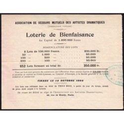 1900 - Paris - Loterie - Association des Artistes Dramatiques - 1 franc - Etat : TTB+
