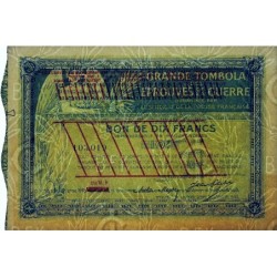 1915 - Paris - Tombola - Bon de 10 franc à valeur de billet de banque - Etat : SPL+