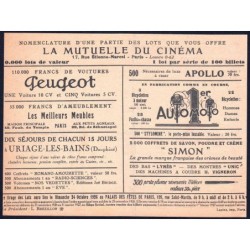 1926 - Paris - Souscription - Mutuelle du Cinéma Français - 1 francs - Etat : TB