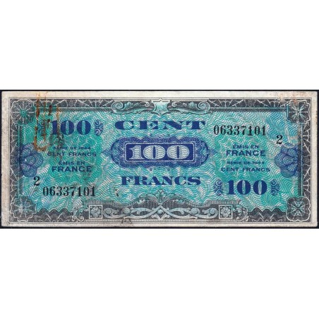 VF 20-02 - 100 francs - Drapeau - 1944 - Série 2 - Etat : TB