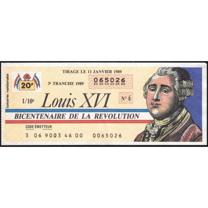 1989 - Bicentenaire de la Révolution - 3e tranche - 1/10ème - Louis XVI - Etat : TTB