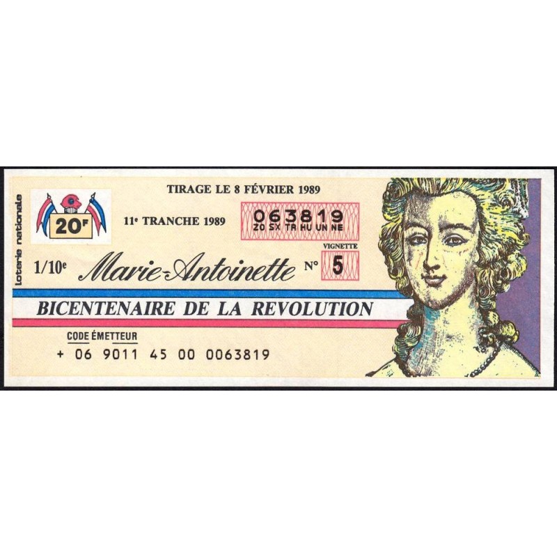 1989 - Bicentenaire de la Révolution - 11e tranche - 1/10ème - Marie-Antoinette - Etat : TTB+