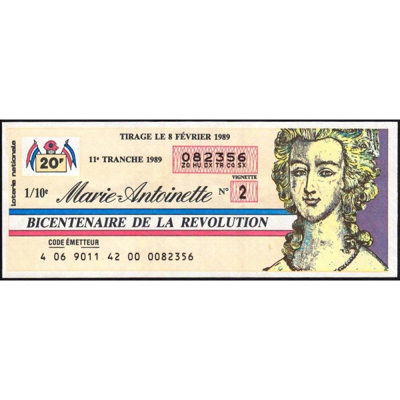 1989 - Bicentenaire de la Révolution - 11e tranche - 1/10ème - Marie-Antoinette - Etat : TTB+