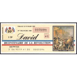 1989 - Bicentenaire de la Révolution - 19e tranche - 1/10ème - David - Etat : SUP+
