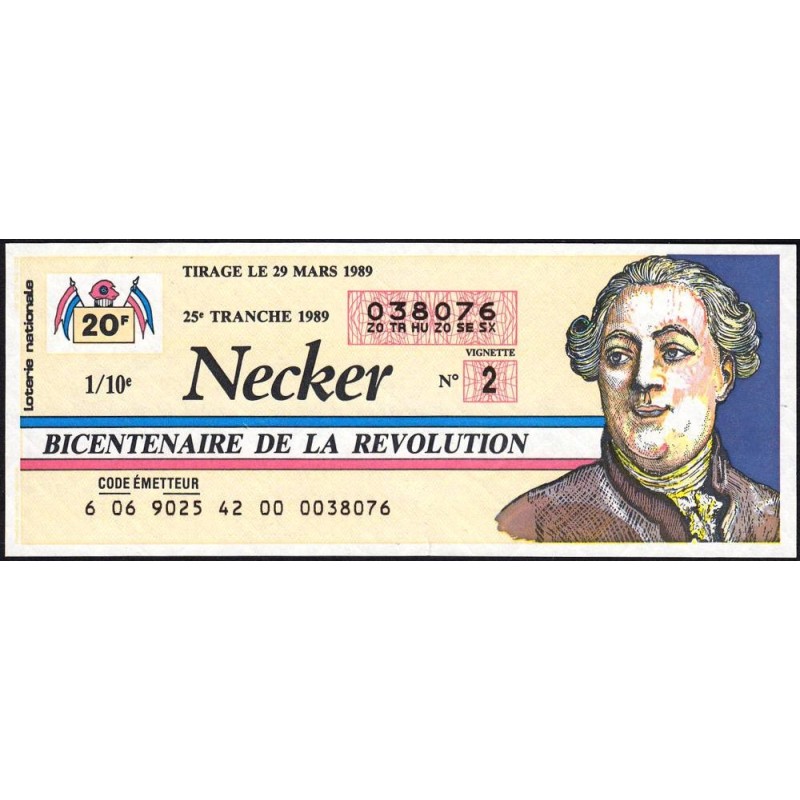 1989 - Bicentenaire de la Révolution - 25e tranche - 1/10ème - Necker - Etat : TTB