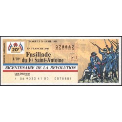 1989 - Bicentenaire de la Révol. - 33e tranche - 1/10ème - Fusillade du Fg Saint-Antoine - Etat : SPL+
