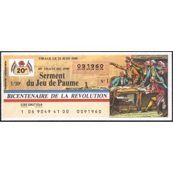 1989 - Bicentenaire de la Révol. - 49e tranche - 1/10ème - Serment du Jeu de Paume - Etat : SUP+