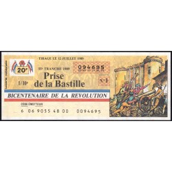 1989 - Bicentenaire de la Révol. - 55e tranche - 1/10ème - Prise de la Bastille - Etat : SUP+