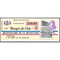 1989 - Bicentenaire de la Révolution - 59e tranche - 1/10ème - Rouget de l'Isle - Etat : TTB