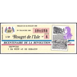 1989 - Bicentenaire de la Révolution - 59e tranche - 1/10ème - Rouget de l'Isle - Etat : SUP