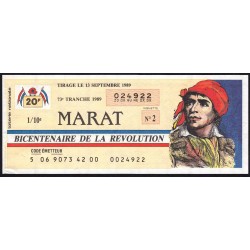 1989 - Bicentenaire de la Révolution - 73e tranche - 1/10ème - Marat - Etat : TTB+