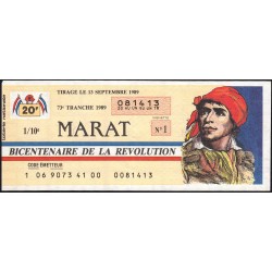 1989 - Bicentenaire de la Révolution - 73e tranche - 1/10ème - Marat - Etat : TB+