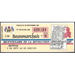1989 - Bicentenaire de la Révolution - 75e tranche - 1/10ème - Beaumarchais - Etat : TTB
