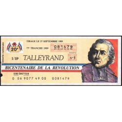 1989 - Bicentenaire de la Révolution - 77e tranche - 1/10ème - Talleyrand - Etat : TB+