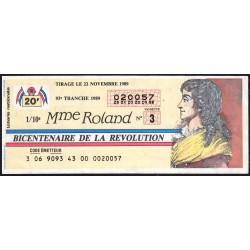 1989 - Bicentenaire de la Révolution - 93e tranche - 1/10ème - Mme Roland - Etat : TTB+
