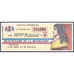 1989 - Bicentenaire de la Révolution - 93e tranche - 1/10ème - Mme Roland - Etat : SPL