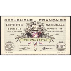 1934 - Loterie Nationale - 2e tranche - Etat : TTB+