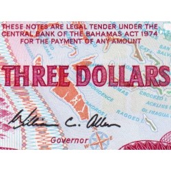 Bahamas - Pick 44a - 3 dollars - Série A - Loi 1974 (1984) - Etat : NEUF