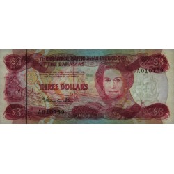 Bahamas - Pick 44a - 3 dollars - Série A - Loi 1974 (1984) - Etat : NEUF