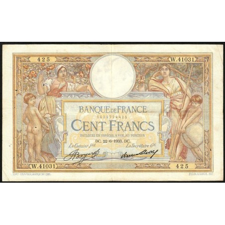 F 24-12a - 26/05/1933 - 100 francs - Merson grands cartouches - Série W.41031 (remplacem.) - Etat : TB+
