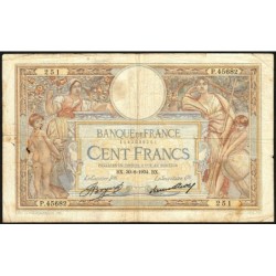 F 24-13 - 30/08/1934 - 100 francs - Merson grands cartouches - Série P.45682 - Etat : B+
