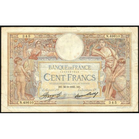 F 24-14 - 26/09/1935 - 100 francs - Merson grands cartouches - Série N.49610 - Etat : TB