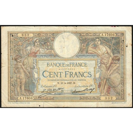 F 24-06 - 21/04/1927 - 100 francs - Merson grands cartouches - Série A.17604 - Etat : B