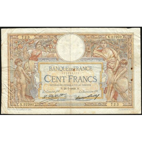 F 24-07 - 28/07/1928 - 100 francs - Merson grands cartouches - Série X.22202 - Etat : TB-