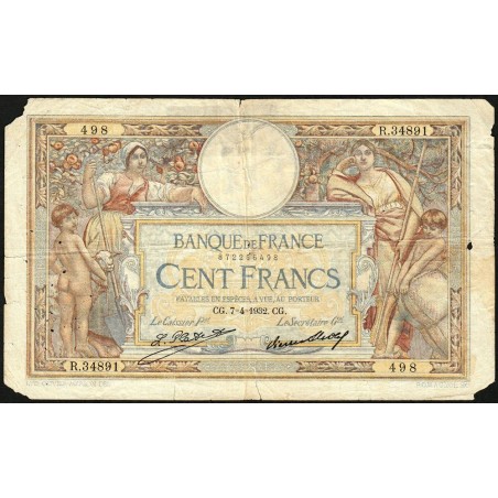 F 24-11 - 07/04/1932 - 100 francs - Merson grands cartouches - Série R.34891 - Etat : AB