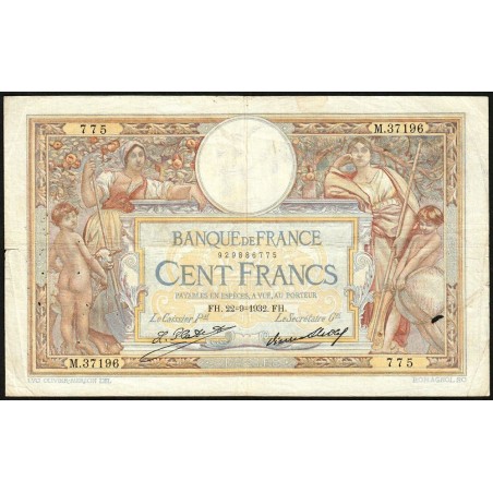 F 24-11 - 22/09/1932 - 100 francs - Merson grands cartouches - Série M.37196 - Etat : TB