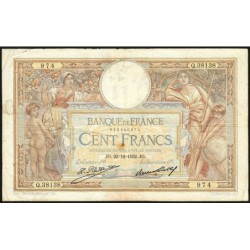 F 24-11 - 22/12/1932 - 100 francs - Merson grands cartouches - Série Q.38138 - Etat : TB