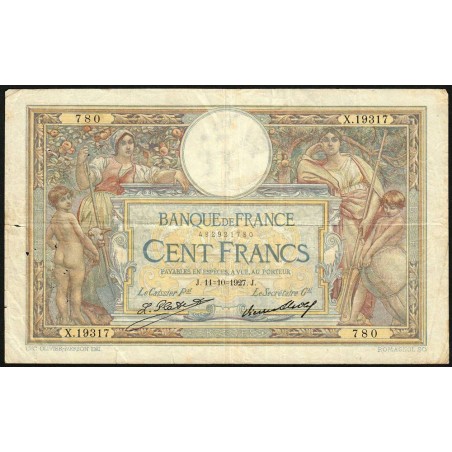 F 24-06 - 11/10/1927 - 100 francs - Merson grands cartouches - Série X.19317 - Etat : TB