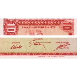 Pérou - Pick 106 - 10 soles de oro - Série I418 - 02/10/1975 - Etat : NEUF