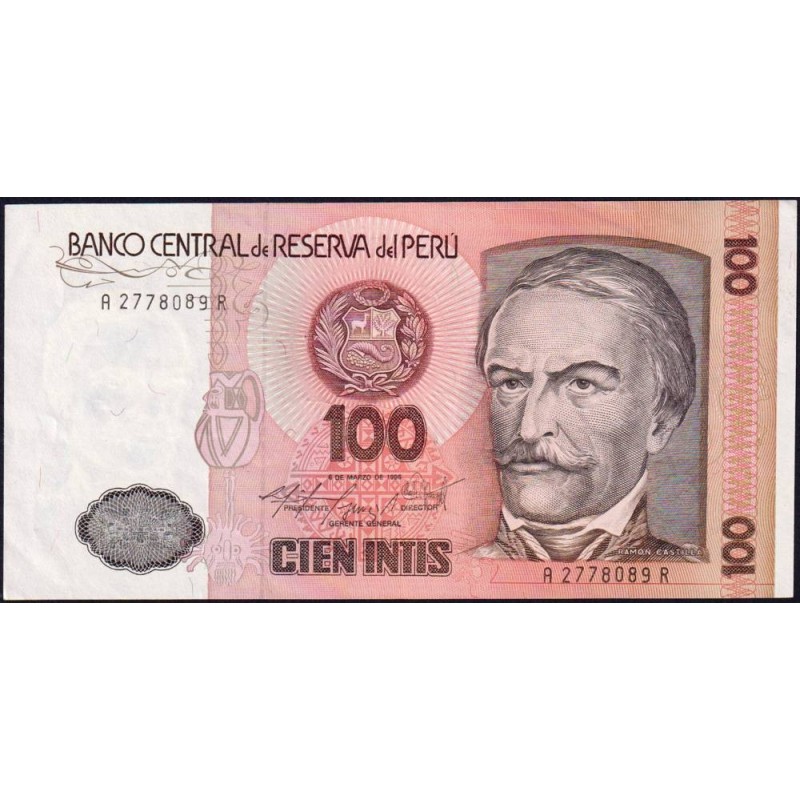 Pérou - Pick 132b - 100 intis - Série A R - 06/03/1986 - Etat : TTB+