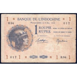 Inde Française - Pick 4d_2 - 1 roupie - Série H.94 - 08/03/1938 - Etat : TB+