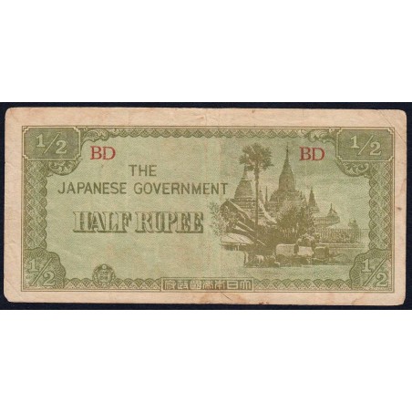 Birmanie - Gouvernement Japonais - Pick 13b - 1/2 rupee - Série BD - 1942 - Etat : TB