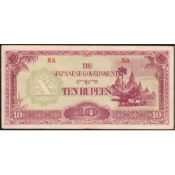 Birmanie - Gouvernement Japonais - Pick 16a_1a - 10 rupees - Série BA - 1942 - Etat : TTB