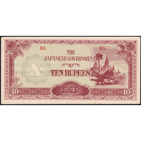 Birmanie - Gouvernement Japonais - Pick 16b_1a - 10 rupees - Série BA - 1942 - Etat : TTB