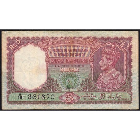 Birmanie - Pick 4 - 5 rupees - Série A/18 - 1938 - Etat : TB+