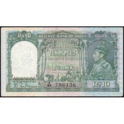 Birmanie - Pick 5 - 10 rupees - Série A/34 - 1938 - Etat : SUP+