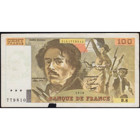 F 69-01f - 1978 - Faux 100 francs - Delacroix - Série B.8 - Etat : TB