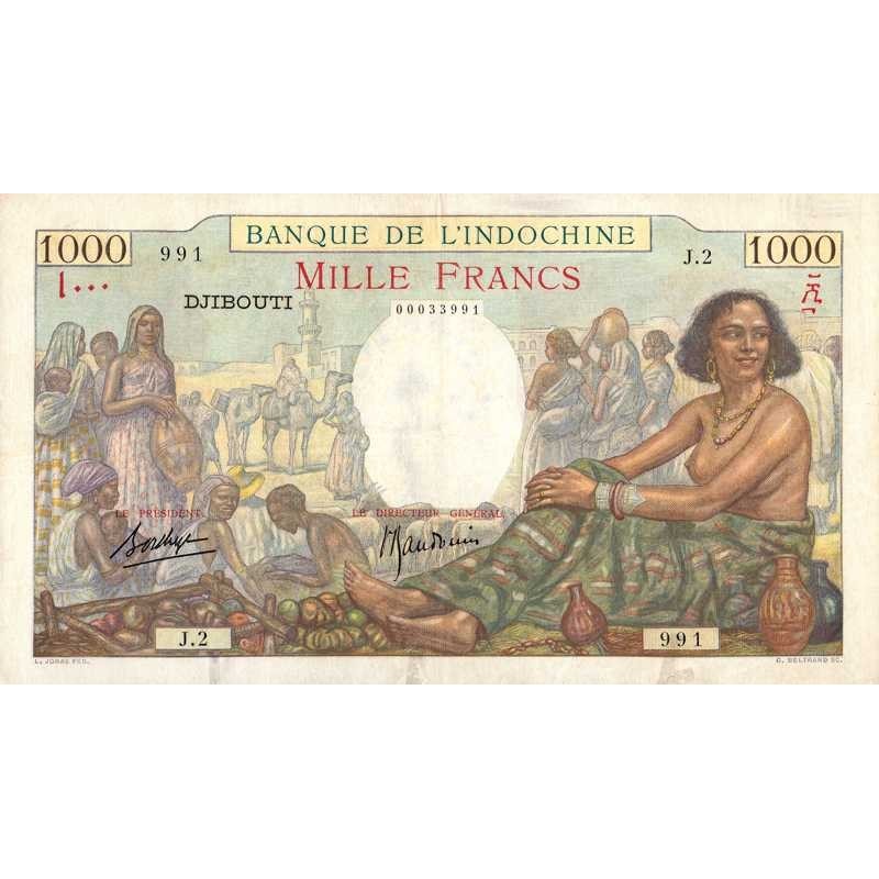 Djibouti - Pick 10 - 1'000 francs - Série J.2 - 1938 - Etat : TTB-