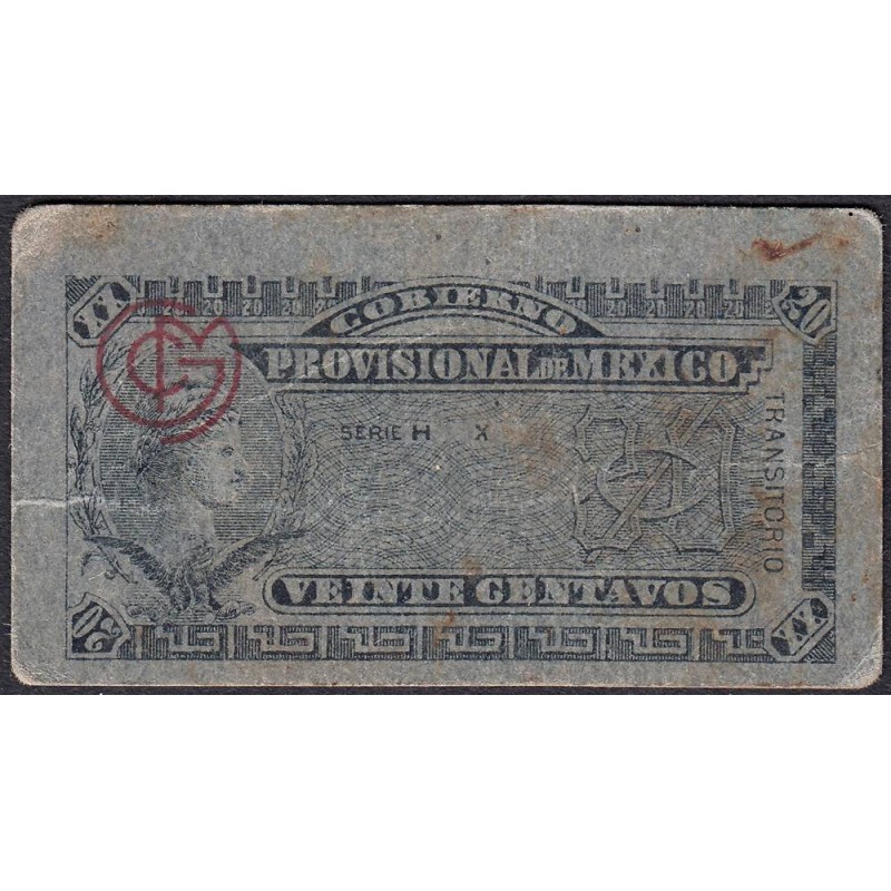 Gouvernement Provisoire du Mexique - Pick S 699 - 20 centavos - Série H X - 1914 - Etat : TB+