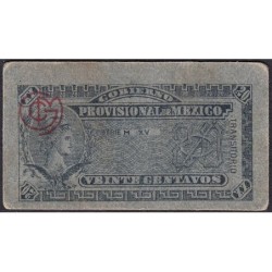 Gouvernement Provisoire du Mexique - Pick S 699 - 20 centavos - Série H XV - 1914 - Etat : SUP